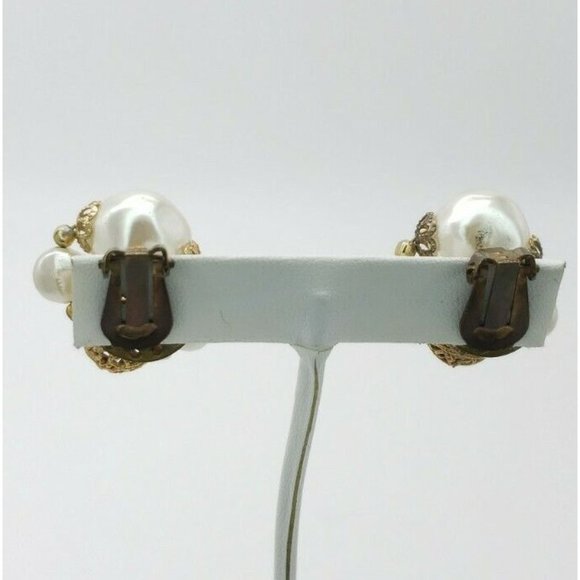 Earrings Clip On Faux Pearl AB Rhinestone Vintage - Picture 6 of 12